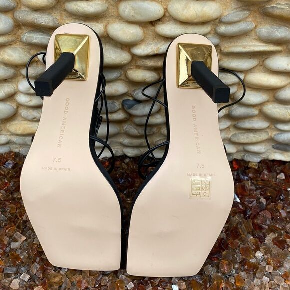 New (NIB): Good American Caged Slanted Sandals in Neoprene Black size 7.5 - Picture 8 of 13